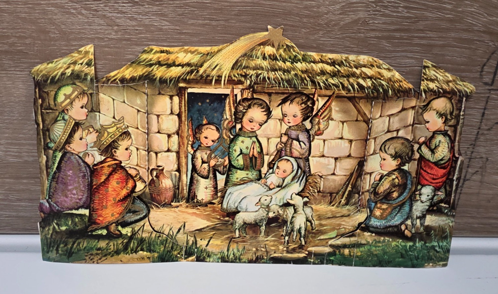 Reproducta Co. Christmas Card Nativity Scene Vintage Pop Out Stand Up Card 3D